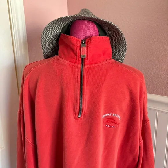 Tommy Bahama GUC Men’s 100% Cotton Red Half Zip Sweatshirt size XXL - Picture 4 of 7